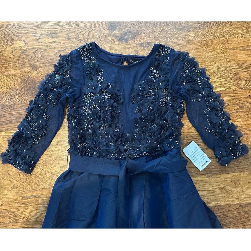Pisarro Nights 3D Floral Beaded Taffeta Gown Blue Size 6 NWT Needs Zipper Repair - Picture 3 of 11